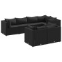 Set de muebles de jardín y cojines 7 pzas ratán sintético negro