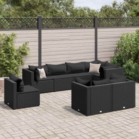 Set de muebles de jardín 8 pzas y cojines ratán sintético negro