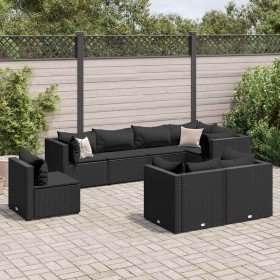 Set de muebles de jardín 8 pzas y cojines ratán sintético negro