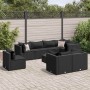 Set de muebles de jardín 9 pzas y cojines ratán sintético negro