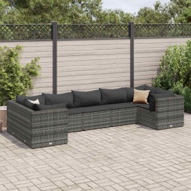 Set de muebles de jardín 7 pzas y cojines ratán sintético gris