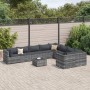 Set de sofás de jardín y cojines 10 pzas ratán sintético gris