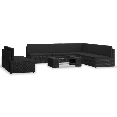 Juego de muebles de jardín 7 piezas ratán sintético negro en Conjuntos de jardín | Comprar online en Foro24