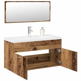 Juego de muebles de baño 3 piezas madera ingeniería envejecida Juego de muebles de baño 3 piezas madera ingeniería envejecida