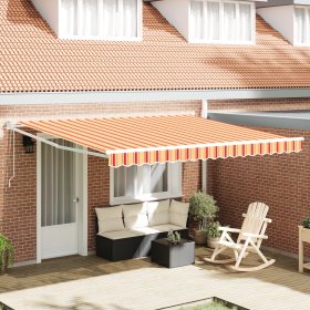 Toldo Retráctil amarillo y naranja 400 x 300 cm Poliéster Toldo Retráctil amarillo y naranja 400 x 300 cm Poliéster