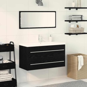 Gabinete de lavabo con recipiente con cajón 3 pcs Roble negro