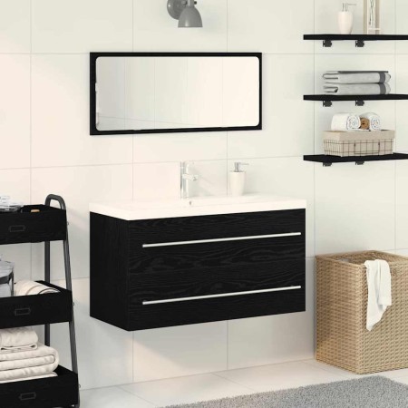 Gabinete de lavabo con recipiente con cajón 3 pcs Roble negro
