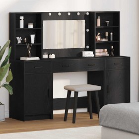 Conjunto de Mesa de Tocador con cajón 3 pcs Roble negro