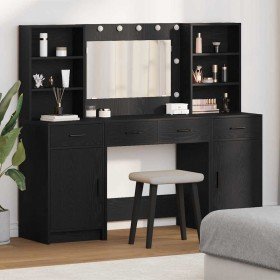 Conjunto de Mesa de Tocador con cajón 3 pcs Roble negro