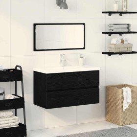 Juego de muebles de baño 3 pcs Roble negro 80 x 38.5 x 45 cm Juego de muebles de baño 3 pcs Roble negro 80 x 38.5 x 45 cm