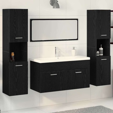 Juego de muebles de baño 4 pcs Roble Negro 30 x 30 x 130 cm