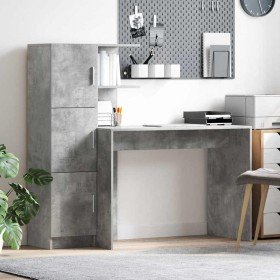 Escritorio con almacenamiento con estante 2 pcs Gris Concreto