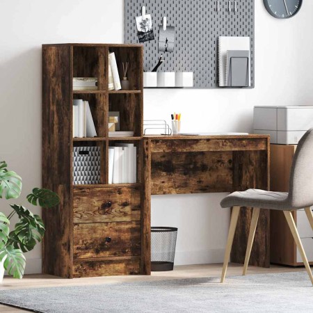 Escritorio con almacenamiento con cajón 2 pcs Roble ahumado