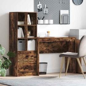Escritorio con almacenamiento con cajón 2 pcs Roble ahumado