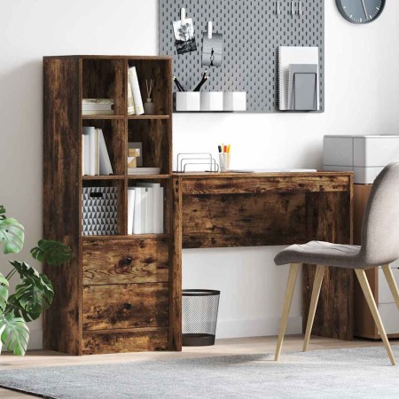 Escritorio con almacenamiento con cajón 2 pcs Roble ahumado