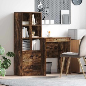 Escritorio con almacenamiento con cajón 2 pcs Roble ahumado