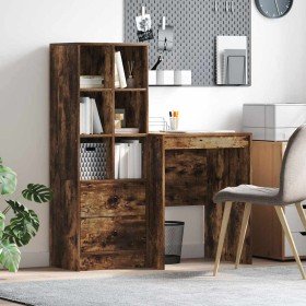 Escritorio con almacenamiento con cajón 2 pcs Roble ahumado