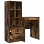 Escritorio con almacenamiento con cajón 2 pcs Roble ahumado