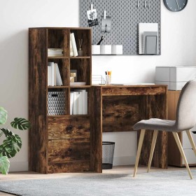 Escritorio con almacenamiento con cajón 2 pcs Roble ahumado