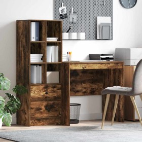 Escritorio con almacenamiento con cajón 2 pcs Roble ahumado