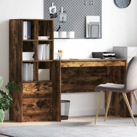Escritorio con almacenamiento con cajón 2 pcs Roble ahumado