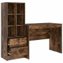 Escritorio con almacenamiento con cajón 2 pcs Roble ahumado
