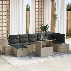 Conjunto de sofá de jardín con cojín 8 pcs Gris claro Poliratán Conjunto de sofá de jardín con cojín 8 pcs Gris claro Poliratán