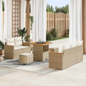 Conjunto de sofá de jardín con cojín 8 pcs Beige Poliratán Conjunto de sofá de jardín con cojín 8 pcs Beige Poliratán