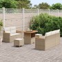 Conjunto de sofá de jardín con cojín 8 pcs Beige Poliratán