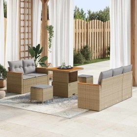 Conjunto de sofá de jardín con cojín 8 pcs Beige Poliratán