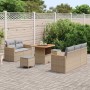 Conjunto de sofá de jardín con cojín 8 pcs Beige Poliratán