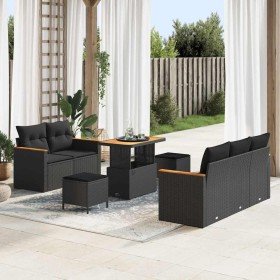 Conjunto de sofá de jardín con cojín 8 pcs Negro Poliratán