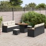 Conjunto de sofá de jardín con cojín 9 pcs Negro Poliratán