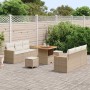 Conjunto de sofá de jardín con cojín 9 pcs Beige Poliratán