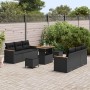 Conjunto de sofá de jardín con cojín 9 pcs Negro Poliratán