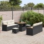 Conjunto de sofá de jardín con cojín 9 pcs Negro Poliratán