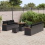 Conjunto de sofá de jardín con cojín 10 pcs Negro Poliratán