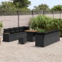 Conjunto de sofá de jardín con cojín 11 pcs Negro Poliratán