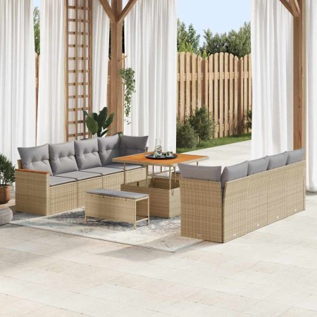 Conjunto de sofá de jardín con cojín Beige Poliratán