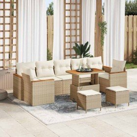 Conjunto de sofá de jardín con cojín 10 pcs Beige Poliratán Conjunto de sofá de jardín con cojín 10 pcs Beige Poliratán