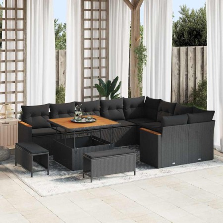 Conjunto de sofá de jardín 12 pcs Negro Rattan de Poliéster en Sofás de exterior | Comprar online en Foro24
