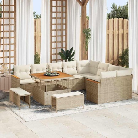 Conjunto de sofá de jardín 12 pcs Beige Rattan de Poliéster en Sofás de exterior | Comprar online en Foro24