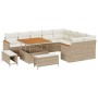 Conjunto de sofá de jardín 12 pcs Beige Rattan de Poliéster en Sofás de exterior | Comprar online en Foro24