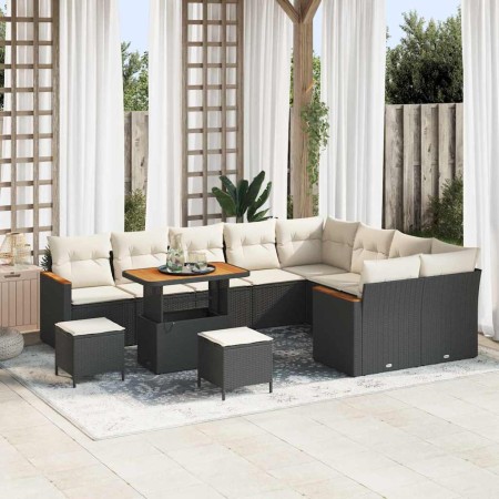 Conjunto de sofá de jardín 12 pcs Negro Rattan de Poliéster en Sofás de exterior | Comprar online en Foro24