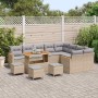 Conjunto de sofá de jardín 13 pcs Beige Rattan de Poliéster en Sofás de exterior | Comprar online en Foro24
