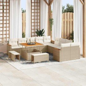 Conjunto de sofá de jardín con cojín Beige Poliratán Conjunto de sofá de jardín con cojín Beige Poliratán