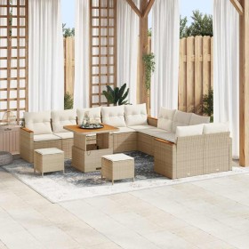 Conjunto de sofá de jardín con cojín Beige Poliratán Conjunto de sofá de jardín con cojín Beige Poliratán