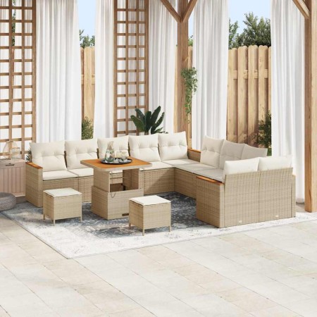 Conjunto de sofá de jardín con cojín Beige Poliratán