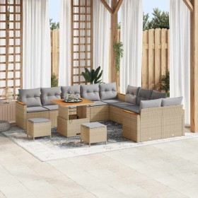 Conjunto de sofá de jardín con cojín Beige Poliratán Conjunto de sofá de jardín con cojín Beige Poliratán