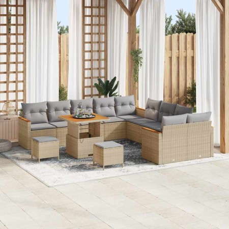 Conjunto de sofá de jardín con cojín 13 pcs Beige Poliratán en Sofás de exterior | Comprar online en Foro24